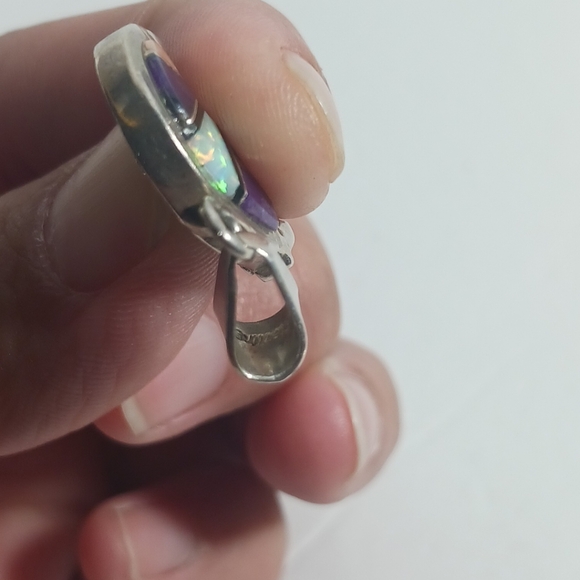 Native America Jewelry Pendant Heartline Bear Multi Stone Sterling Silver - Picture 3 of 6